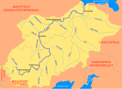 A Kolima vízgyűjtő területének térképe