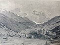 Vals GR in einem historischen Bild von 1903 mit dem alten Kurbad