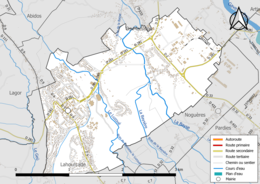 Carte en couleur présentant le réseau hydrographique de la commune