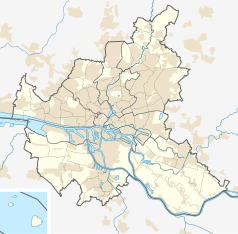 Mapa konturowa Hamburga, blisko centrum u góry znajduje się punkt z opisem „Otto GmbH & Co KG”