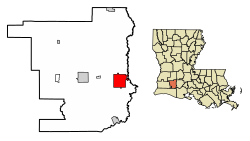 Location of Jennings in Jefferson Davis Parish, Louisiana.