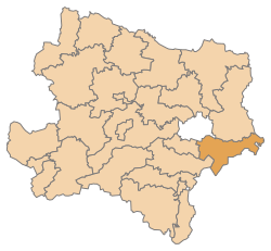 Lage des Bezirks Bezirk Bruck an der Leitha im Bundesland Niederösterreich (anklickbare Karte)