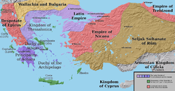 Empayar Latin, Empayar Nikaiah, Empayar Trebizond, dan Despotate dari Epirus. Sempadan empayar ini sangat tidak jelas.