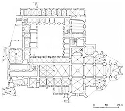 Plan architectural d'une église entourée d'un monastère.