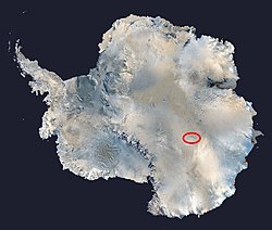 Vostokjärven sijainti Etelämantereella.