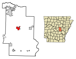 Location of Lonoke in Lonoke County, Arkansas.