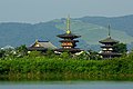 Yakushiji and Mount Wakakusa seen from Oike pond