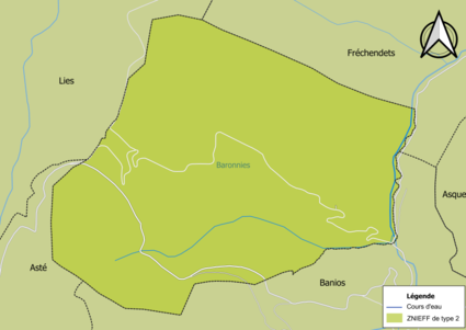 Carte de la ZNIEFF de type 2 sur la commune.