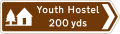 Youth hostel 200 m (220 yd) in the direction indicated