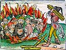 יהודים מועלים על המוקד בגלל האשמתם בגרימת המוות השחור. תחריט 1493.