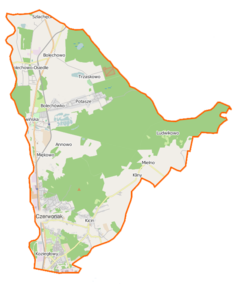 Mapa konturowa gminy Czerwonak, u góry po lewej znajduje się punkt z opisem „Solaris Bus & Coach sp. z o.o.”