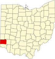 Kort over Ohio med Butler County markeret