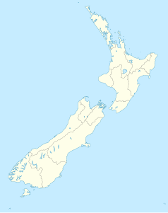 Mapa konturowa Nowej Zelandii, blisko górnej krawiędzi znajduje się punkt z opisem „Whangaroa”