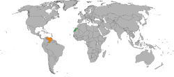 Map indicating locations of Sahrawi Arab Democratic Republic and Venezuela