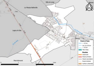 Carte en couleur présentant le réseau hydrographique de la commune