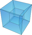 Fiecare latură face parte din trei sau mai multe fețe ale unui 4-politop, cum se vede în această proiecție a unui tesseract.