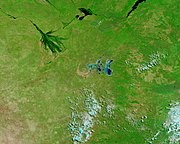 L'aigua és negra en aquesta imatge en fals color de la plana inundable del Zambezi.