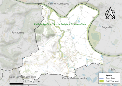 Carte de la ZNIEFF de type 2 sur la commune.