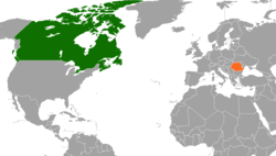 Map indicating locations of Canada and Romania