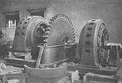 Geöffnete Maschinengruppe I, links der Generator für Rathausen, rechts derjenige für Altdorf