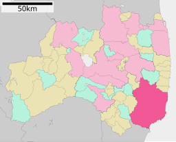 Iwakis läge i Fukushima prefektur