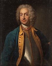 Knut Gustaf Sparre i uniform för Livgardet, de gula uppslagen eller ’’rabatterna’’ tillkom 1728.