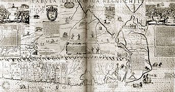 Carte ancienne du Chili sur laquelle des palmiers sont visibles.