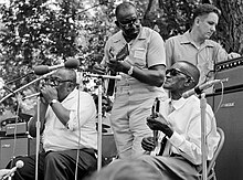 Estes (seated, right) with Hammie Nixon and Yank Rachell, early 1970s