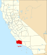 Harta statului California indicând comitatul Santa Barbara