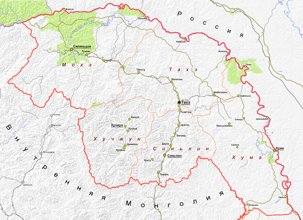 Карта адм. деления округа Да-Хинган-Лин (Китай).