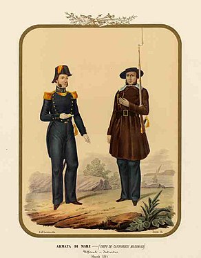 Corpo de' cannonieri marinari Da sx a dx: ufficiale e individuo Napoli, 1855.