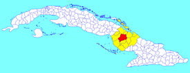 Camagüey municipality (red) within Camagüey Province (yellow) and Cuba