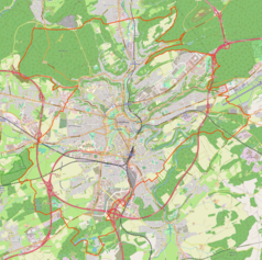 Mapa konturowa miasta Luksemburg, u góry po prawej znajduje się punkt z opisem „Europejski Urząd Statystyczny”