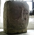 Carved sandstone head; possibly Saxon or Iron Age.