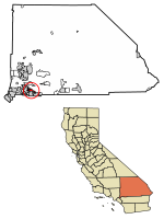 Location of Highland in San Bernardino County, California.