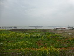 潘家湾鎮付近から望む長江。対岸は荊州市洪湖市燕窩鎮付近