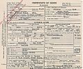 Certifikata e vdekjes së Capones më 25 janar 1947