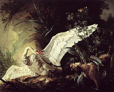 Chien barbet surprenant un cygne 1740 Ambassade de Suède, Paris