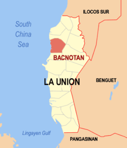 Mapa ng La Union na pinapakita ang lokasyon ng Bacnotan