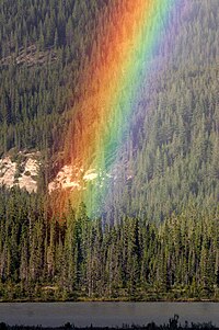 Image of the end of a rainbow at Jasper National Park