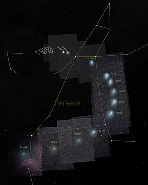 This photo composite shows the comet's size and motion in the constellation Perseus from October 25, 2007 through March 9, 2008.