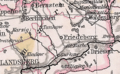 Friedeberg und seine Nachbarorte um 1900 (die geographische Entfernung zur Stadt Driesen im Südosten beträgt rund 20 Kilometer)