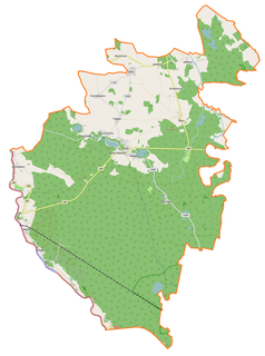 Mapa konturowa gminy Brody, blisko prawej krawędzi u góry znajduje się punkt z opisem „Woskownica”