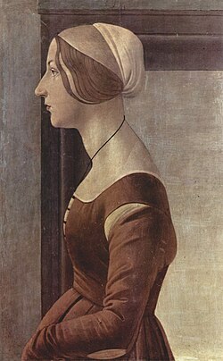 Возможное изображение Фьоретты. Боттичелли, «Портрет молодой женщины» (ок. 1475). Другие возможные модели: Симонетта Веспуччи, Клариче Орсини