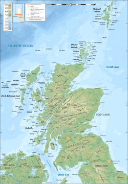 Skotlannin topografinen kartta.