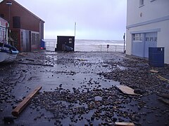 Flotsam washed up on the sea front at Sheringham, Norfolk, hours after the surge