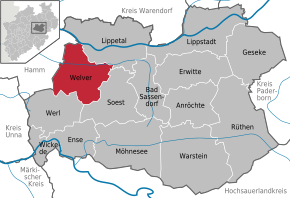 Poziția comunei Welver pe harta districtului Soest