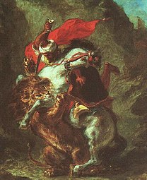 Lion attaquant un cavalier Eugène Delacroix.