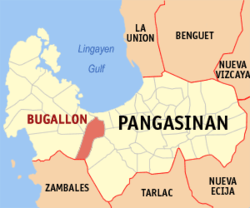 Map of Pangasinan with Bugallon highlighted