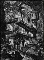 Voorloper van Escher se oneindigetrappe: Piranesi's Carceri Plate VII – The Drawbridge, 1745,